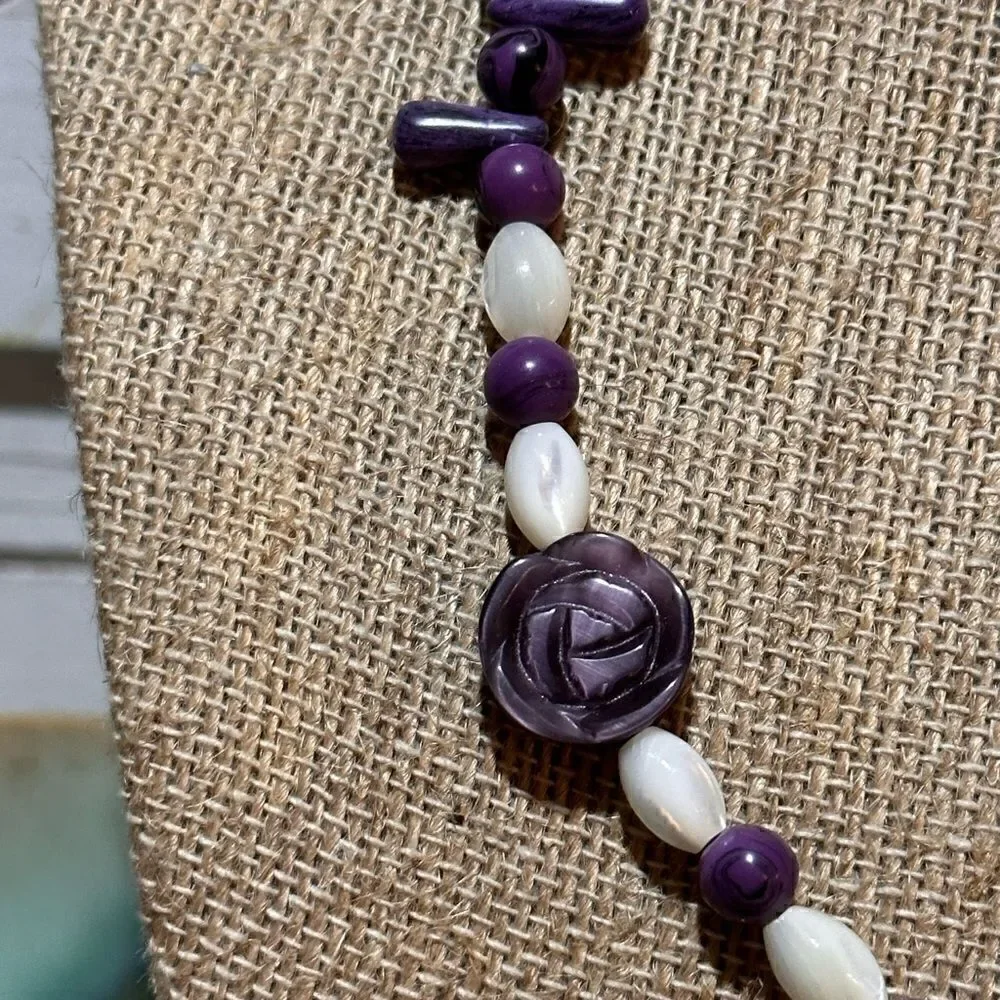 Vintage Handcrafted Moonstone & Amethyst Necklace 16” - Picture 3 of 6